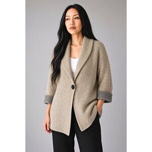 Avalin Mohair Blend Sweater Coat Women’s Large Textured Knit Shawl Collar USA